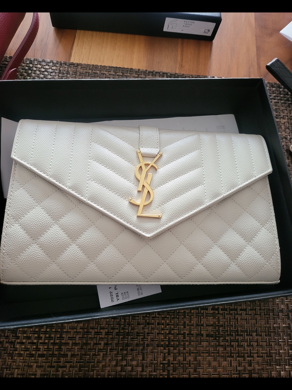 Saint Laurent White Quilted Envelope Wallet on Chain